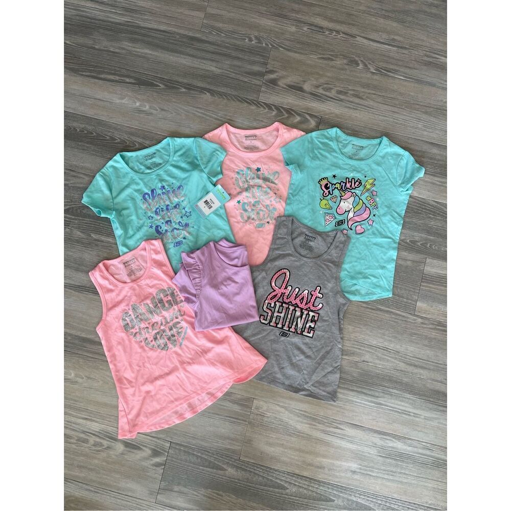 NWOT Skechers Active girls bundle of 6 t-shirts & tanks Size 5